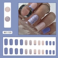 Matte blue and purple press-on nails with floral art and Follow Your Heart design - Blue Memory (W1159)
