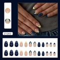 French almond press-on nails with cream polka dots and blue stars, 24-piece nail kit - Creamy Polka Dot (With Glue)