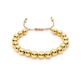 Adjustable golden metal bead bracelet with brown woven cord in minimalist retro style - Gold Round Bead Style (JSS220005A)