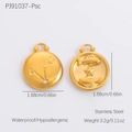 Gold stainless steel Pisces zodiac pendant with engraved constellations and polished finish - Pisces