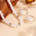 Set collana di perle e orecchini a cerchio in acciaio inossidabile argento su sfondo - Set di gioielli con perle - Colore acciaio (S402+C402)