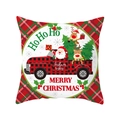 Christmas pillow cover with Santa in a plaid truck and classic green-red tartan border - TQR31-6/Ho Ho Ho Xmas Truck