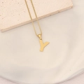 Golden letter Y pendant necklace with honeycomb texture on a gold box chain - Letter Y