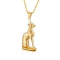 Ancient Egyptian Bastet cat goddess pendant in 18K gold finish with thick rope chain - Gold Egyptian Cat God Bastet (KP94183)