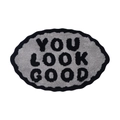 Oval gray absorbent bath mat with black wave border and You Look Good letter jacquard - YOULOOKGOOD-Grey