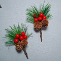 Artificial Christmas picks with red berries, natural pine cones, and green pine needles - 8*10cm