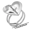 Detailed view of silver heart-shaped ring showing 1.8cm width and 1.7cm adjustable diameter - Silver