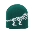 Dunkelgrüne Strickmütze mit weißem Dinosaurier-Skelett-Jacquard für den Winter - 2-6 Jahre / Grün