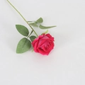 Realistic dark pink velvet artificial rose flower with green leaves on white surface - Small Velvet Floyd Red
