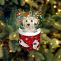 Weihnachtsstrumpf-Hundeanhänger mit weißem Schnauzer und festlichem Rentiergeweih-Dekor - Hänge-Stil E