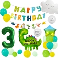 Set de cumpleaños dinosaurio de 32 pulgadas con globo número 3 y pancarta Happy Birthday - Número 3 Set de Dinosaurio