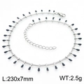 Bohemian silver stainless steel anklet with dark enamel charms and lobster clasp - Black