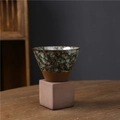 Japanese style stoneware ceramic coffee dripper with teal mottled glaze and brown base - 200ml / Kiln Cyan