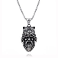 Vintage silver Viking warrior wolf pendant necklace in stainless steel on white background - Pendant (Without Chain) (040711)