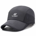 Dark grey quick-dry mesh sports cap with breathable laser-cut holes and white logo - Adjustable / Dark Gray