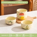 Set of 4 cute fruit patterned ceramic bowls with 4.5 inch underglaze design for yogurt - 4-Color Mixed / 4 Bowls