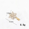 Detail showing dimensions of crystal flower hair clip measuring 5.3cm with 8.8g weight - Six-Petal Flower