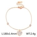 Pulsera de corazón minimalista en acero inoxidable oro rosa con circonitas brillantes - Oro rosa