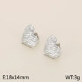 Silver heart-shaped stainless steel earrings with irregular textured finish, 18x14mm - Style C-Heart Pleated (KE113394-KFC)