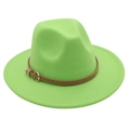 Close-up of bright green fedora hat featuring a brown leather band and gold buckle detail - M (56-58cm) / Fruit Green (Heart Buckle Belt)