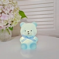 Glow-in-the-dark light blue bear night light with blue checkered bow on white background - Small Bear Blue - Blue