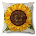 Linen sunflower pillowcase featuring a detailed mandala center design and blue sky backdrop - 45x45cm Pillow Cover / Mandala Sunflower-1 (21Y382-1)