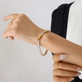Sieradenset van titaniumstaal met gouden armband en ringen ingelegd met zirkonia - 19cm Armband Verlenging / Wit