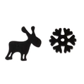 Asymmetric black reindeer and snowflake stud earrings in stainless steel for Christmas - Asymmetric Reindeer Snowflake-391 / Black