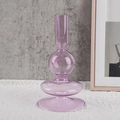 Modern pink borosilicate glass candlestick holder with elegant stacked sphere design - Purple