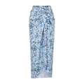 Floral print wrap skirt in light blue with asymmetrical slit and waist knot detail - One Size / Sarong