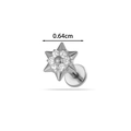 Silberner Hexagramm Labret-Stecker mit klarem Edelstein und flacher Basis, 0,64cm - Hexagramm-Stern-Stil (T2580-6#) / Silber