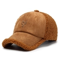 Dark brown teddy fleece and suede baseball cap with embroidered logo detail - Adjustable / Coffee