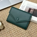 Slim dark green lychee grain leather wallet for women with elegant envelope flap closure - Dark Green