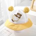 Dettaglio cappello sole neonato giallo con rete traspirante bianca e orecchie da orsetto - 50cm (1-3 anni) / Giallo
