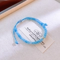 Light blue beaded ceramic bracelet with gold charm and adjustable braided cord - 30# Bracelet-Blue (Lucky Bead Pull Cord)