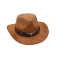 Sombrero vaquero occidental vintage de ante marrón con cabeza de toro de metal - Caqui (Cabeza de Toro Marrón)
