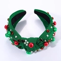 Christmas green fabric headband with red green beads and white pearls for women - 13# Green (Christmas Red Green Beads)
