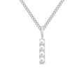 Elegant minimalist silver stainless steel bar necklace with four white pearls - Letter I / Steel Color