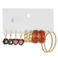6-piece geometric earring set with floral heart charms and amber resin hoops - 5 Pairs Set / Multicolor