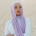 Solid color light purple pearl chiffon hijab scarf wrap for women in desert setting - Lavender