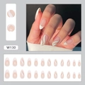 Water drop press-on nails with white French wave pattern and silver glitter 24pcs set - Silver Ribbon (W130)