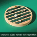 Small round bamboo ring tray with green suede lining, 15cm diameter jewelry display - Suede / Small / Green