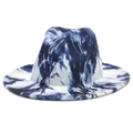 Blue and white tie-dye wide brim wool fedora hat with unique marble graffiti pattern - Blue White Tie-Dye Texture (Color Graffiti 3)