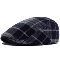 Klassische Schiebermütze mit blau-grauem Karomuster im britischen Retro-Stil für Damen und Herren - Marineblau Kariert