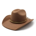 Classic brown felt western cowboy hat with woven decorative band on white background - M (56-58cm) / Khaki