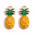 Pair of yellow and green pineapple alloy pendants for DIY jewelry making and crafts - 3D Pineapple