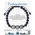 Pulsera trenzada con piedras negras mates y tres labradoritas de 8mm con tarjeta - Pulsera de piedra de luna