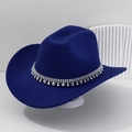 Royal blue western cowboy hat with silver rhinestone chain and sparkling accents - Sapphire Blue
