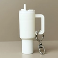 White silicone tumbler keychain with handle and metal clip for backpack or lip balm - White