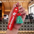 Christmas tree PVC keychain with red wrist strap and golden lobster clasp detail - Christmas Tree-6